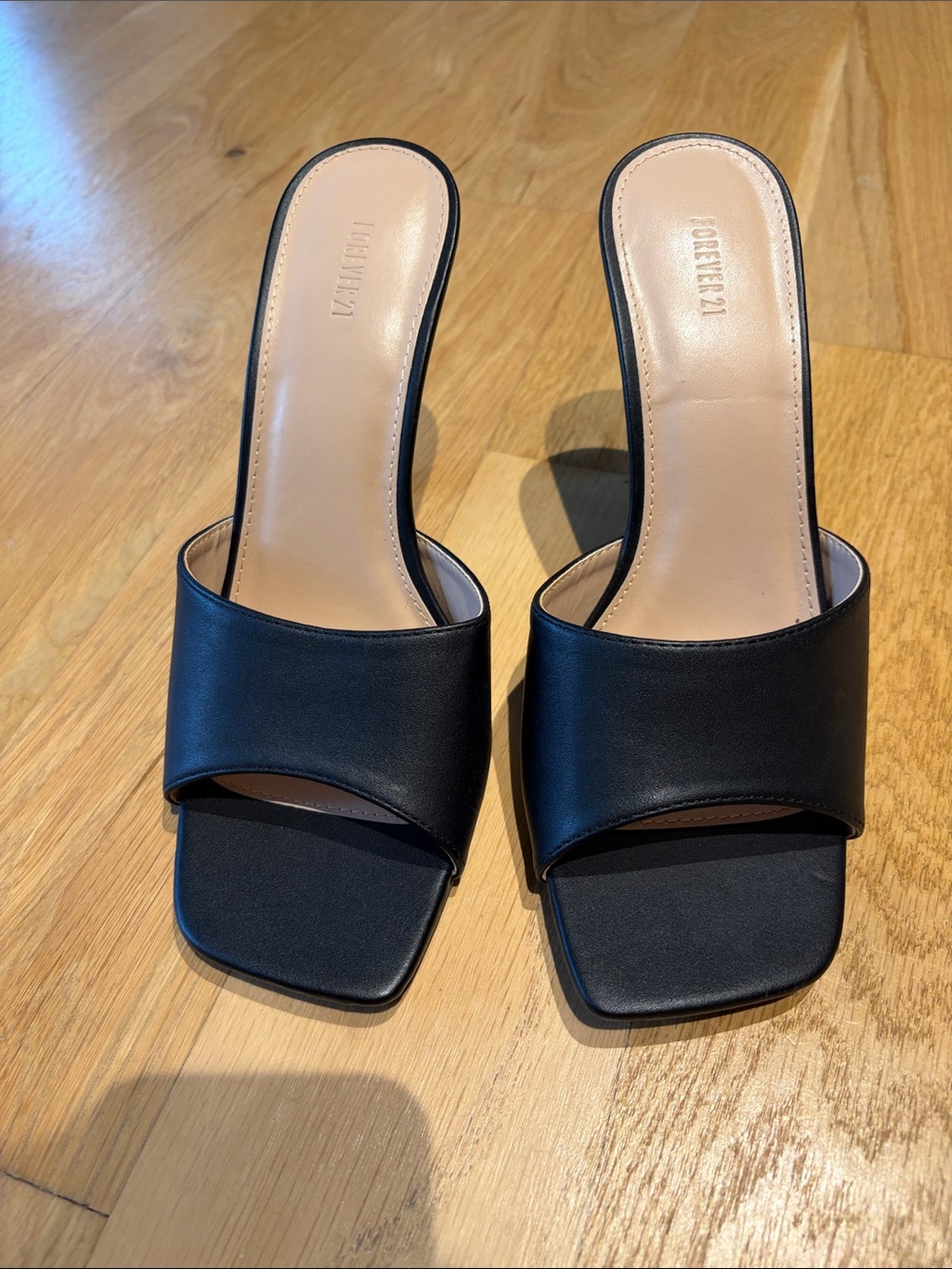 Forever 21 Black Square Toe Slide Mules